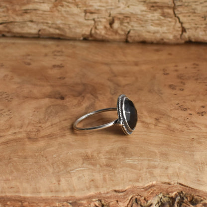 Rose Cut Black Onyx Sterling Silver Ring - Dainty Silversmith Design