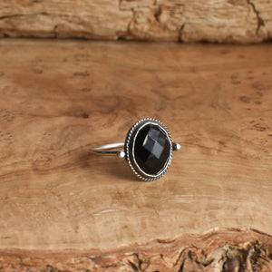 Rose Cut Black Onyx Ring - Dainty Silversmith Ring - Faceted Black Onyx Stacking Ring