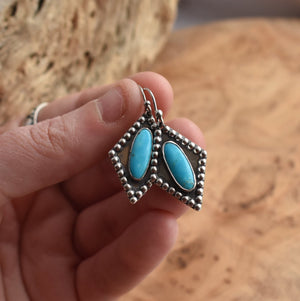 Turquoise Earrings - .925 Sterling Silver - Beaded Turquoise Earrings - Silversmith Earrings