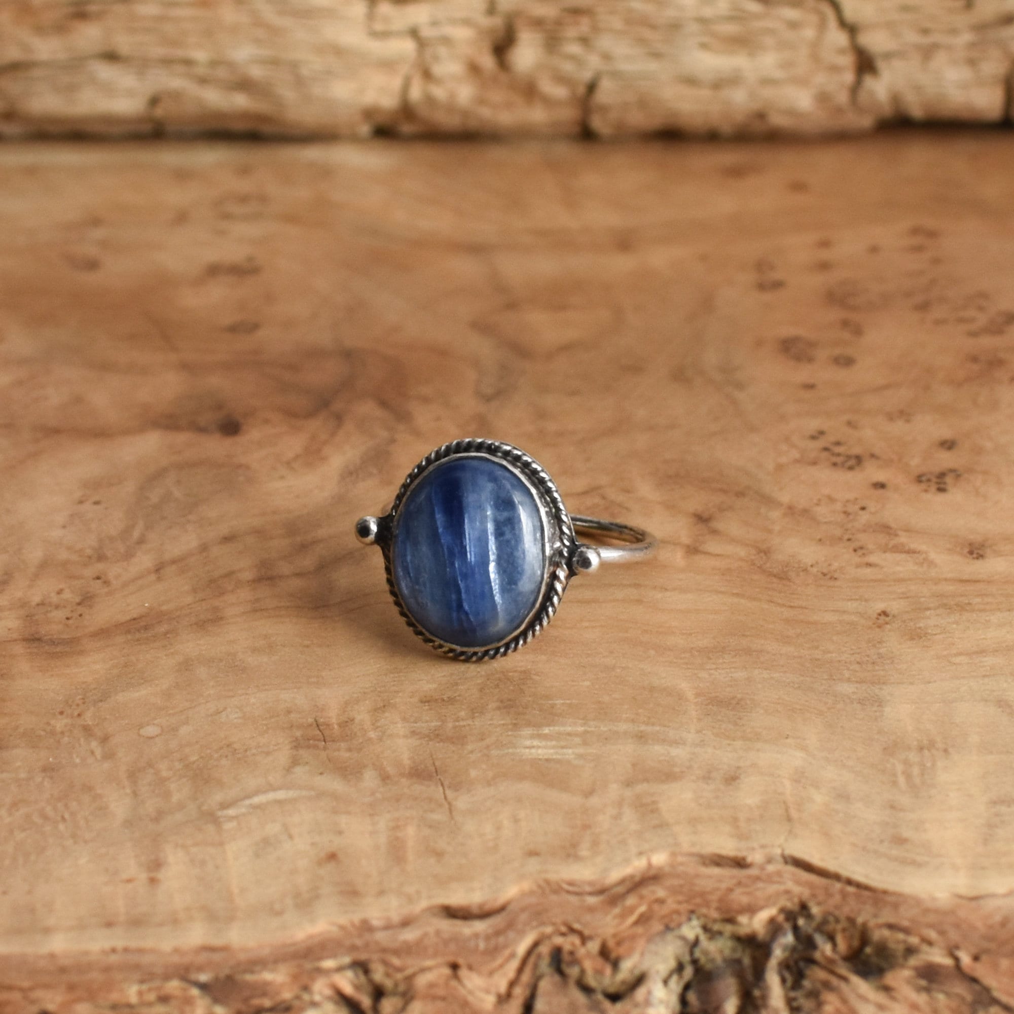 Blue Kyanite Delica Ring - Sterling Silver Ring - Silversmith Ring - Deep Blue Ring