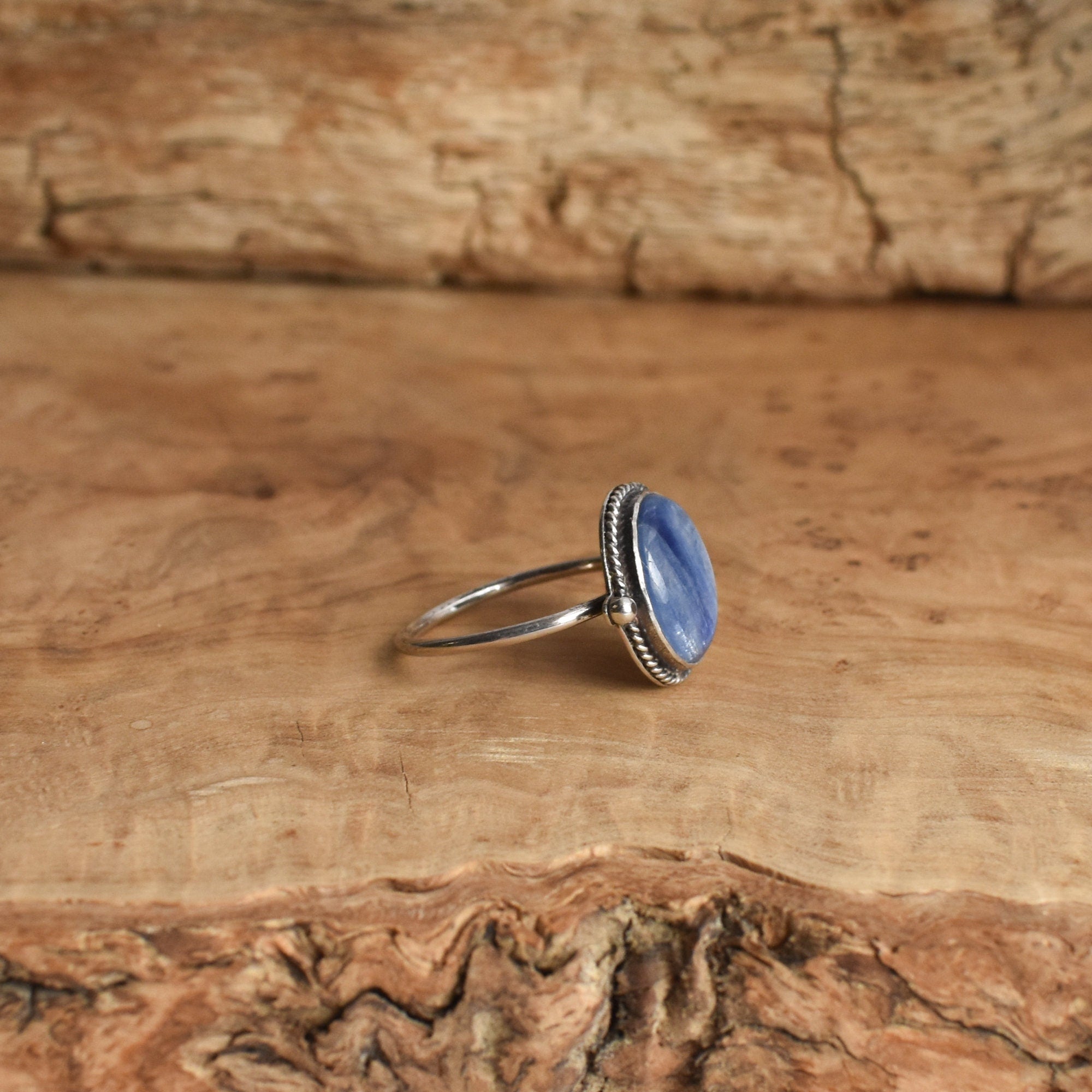 Blue Kyanite Delica Ring - Sterling Silver Ring - Silversmith Ring - Deep Blue Ring