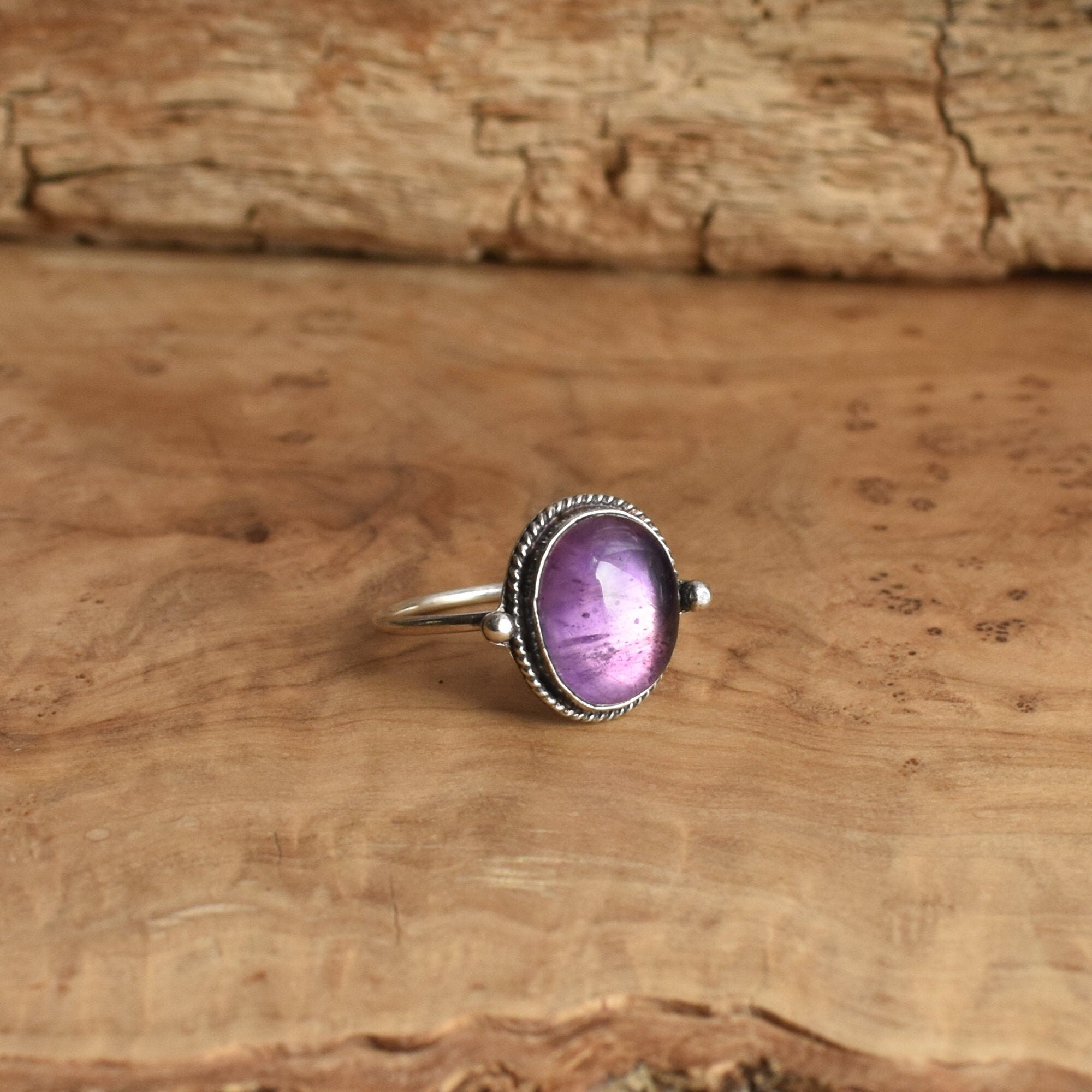 Amethyst Delica Ring - Sterling Silver - Purple Amethyst Ring