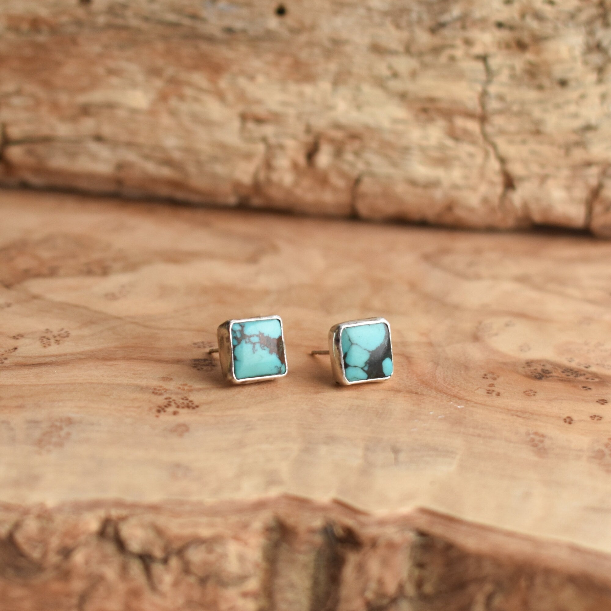 Square Turquoise Posts - Turquoise Studs - Sterling Silver Posts