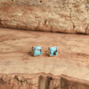 Square Turquoise Posts - Turquoise Studs - Sterling Silver Posts - Silversmith Turquoise Earrings