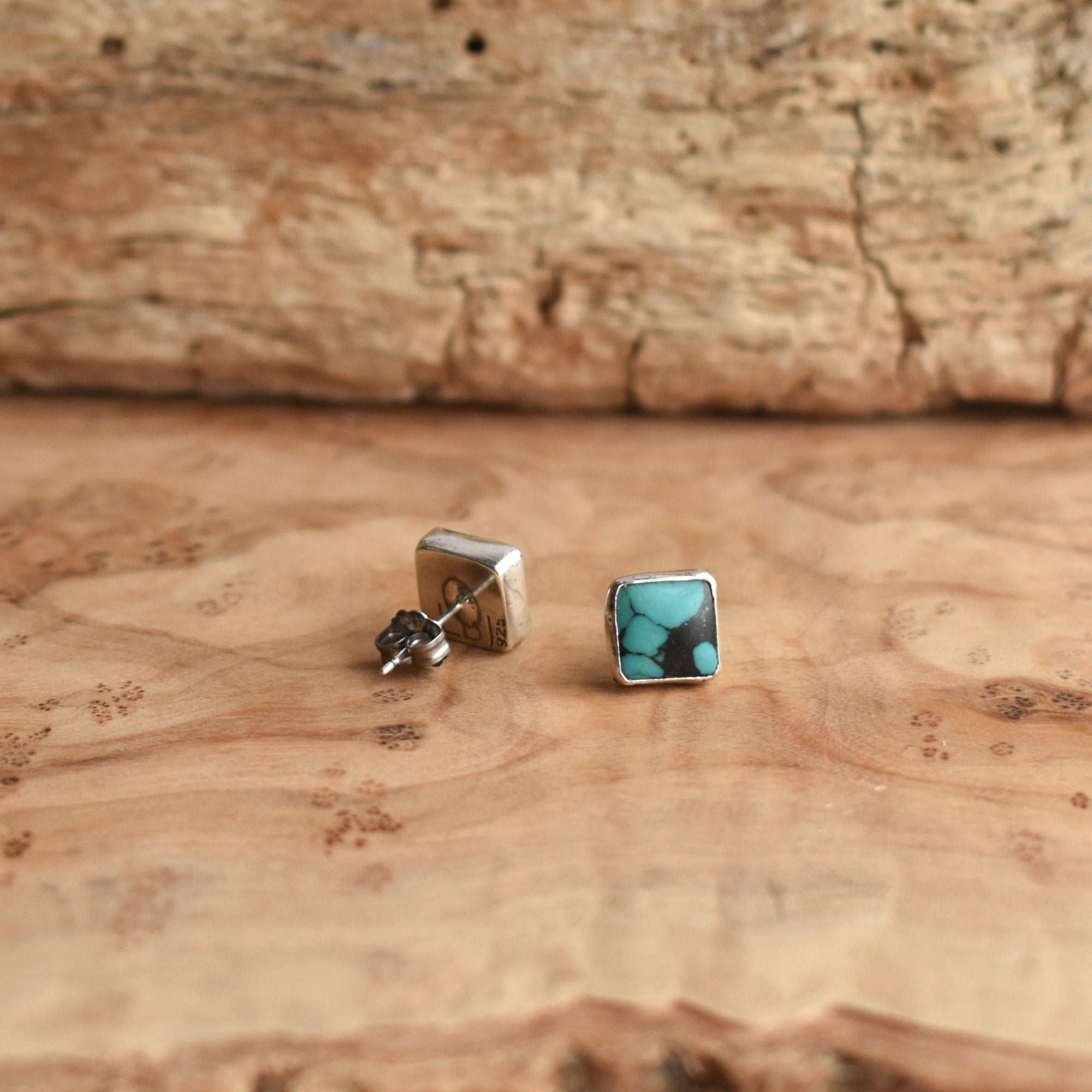Square Turquoise Posts - Turquoise Studs - Sterling Silver Posts