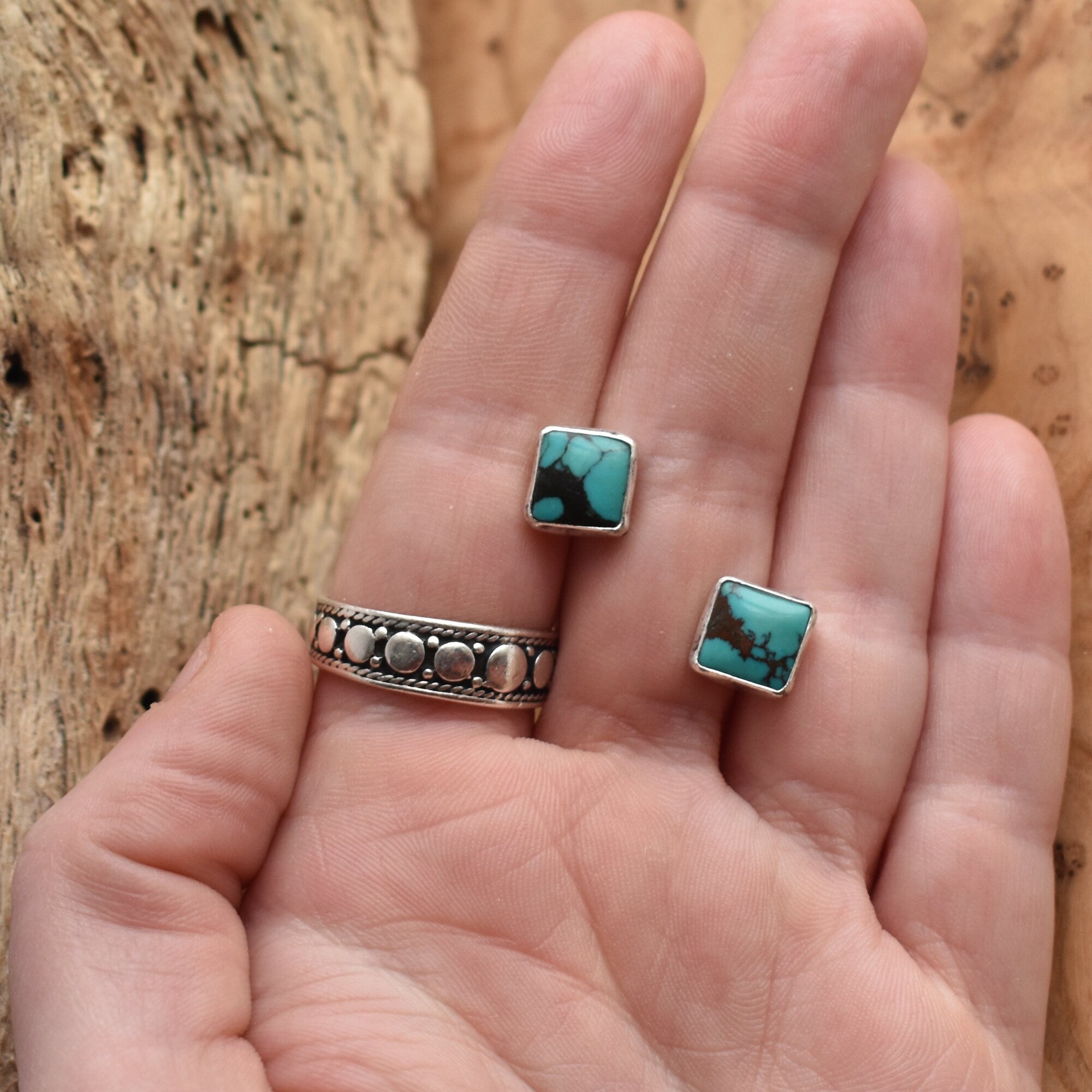 Square Turquoise Posts - Turquoise Studs - Sterling Silver Posts
