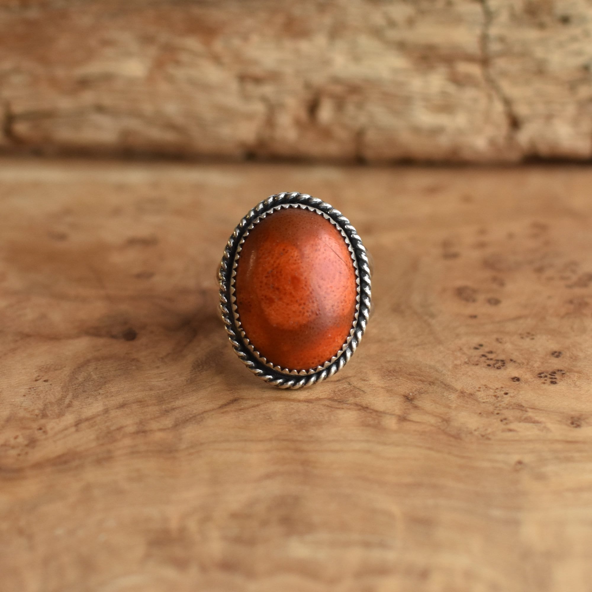 Red Sponge Coral Boho Ring - Silversmith Ring - Boho Red Coral Ring
