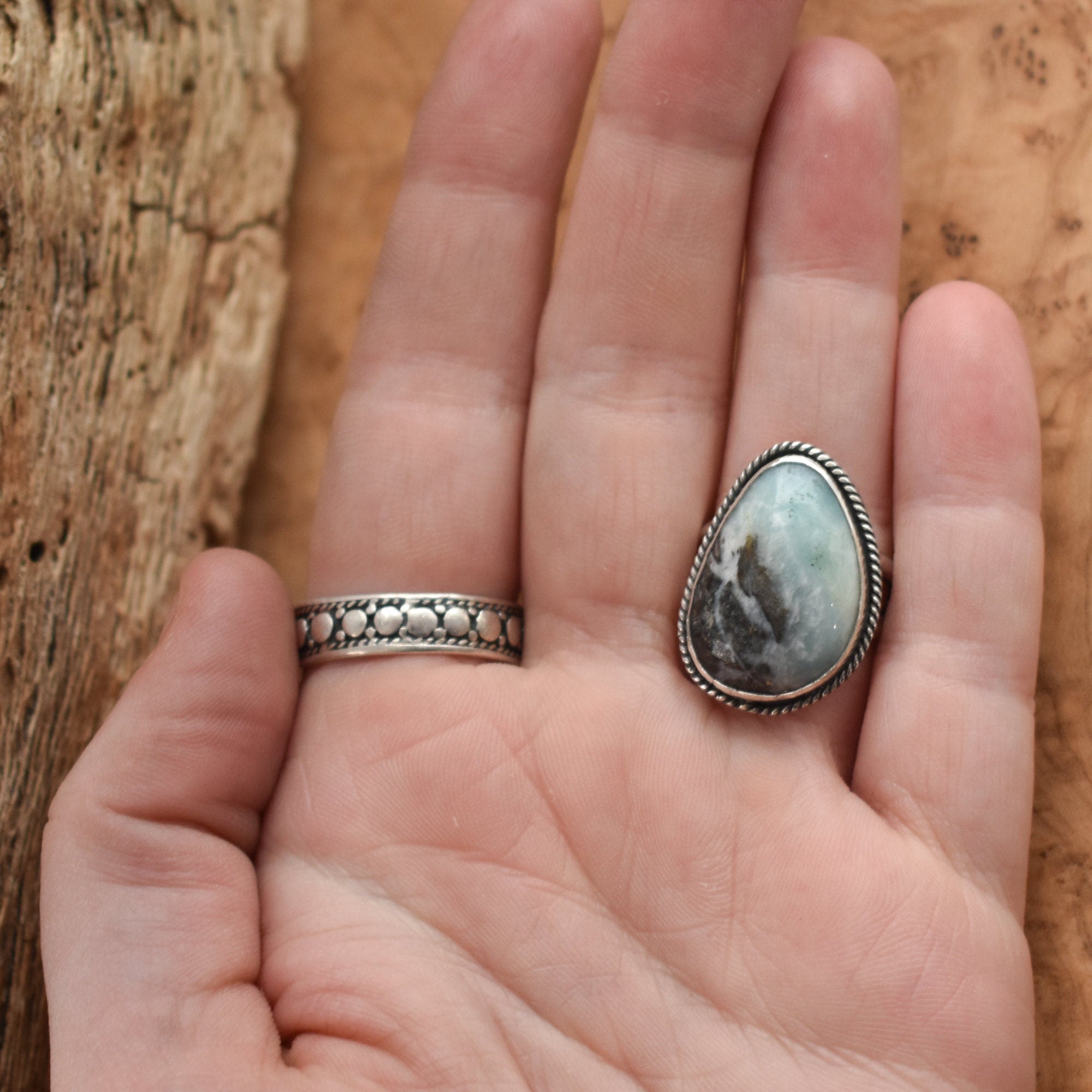 Amazonite Boho Ring - Mint Colored Ring - Unique Silversmith - Silversmith Ring