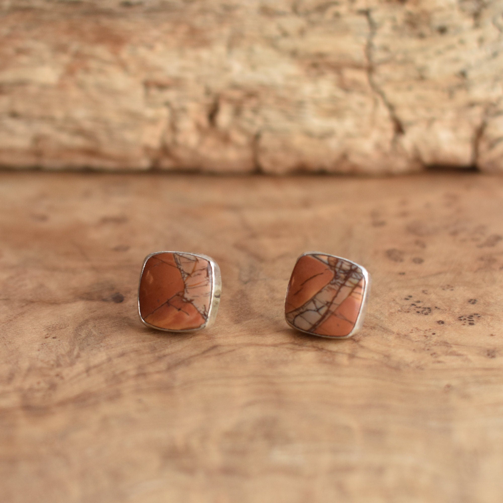 Red Creek Jasper Posts - .925 Sterling Silver Earrings - Jasper Earrings - Silversmith - OOAK