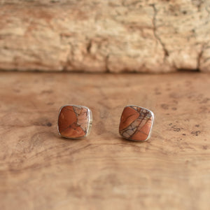 Red Creek Jasper Posts - .925 Sterling Silver Earrings - Jasper Earrings - Silversmith - OOAK