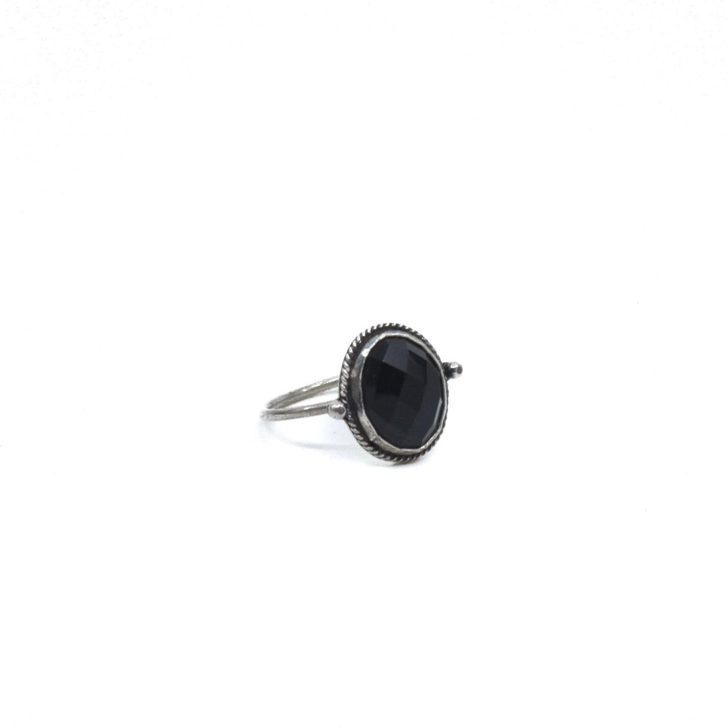 Rose Cut Black Onyx Sterling Silver Ring - Dainty Silversmith Design