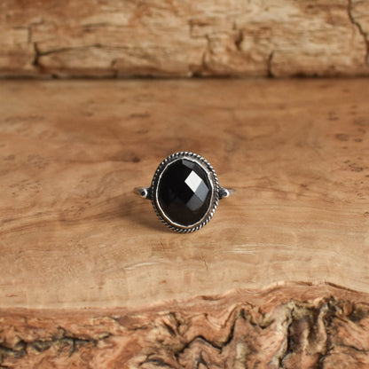 Rose Cut Black Onyx Sterling Silver Ring - Dainty Silversmith Design
