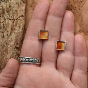 Carnelian Posts - Orange Carnelian Studs - Western Silver Posts - Silversmith Posts