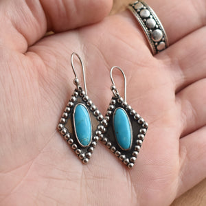 Turquoise Earrings - .925 Sterling Silver - Beaded Turquoise Earrings - Silversmith Earrings
