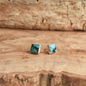 Square Turquoise Posts - Turquoise Studs - Sterling Silver Posts - Silversmith Turquoise Earrings