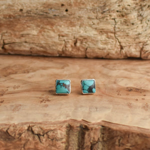 Square Turquoise Posts - Turquoise Studs - Sterling Silver Posts - Silversmith Turquoise Earrings