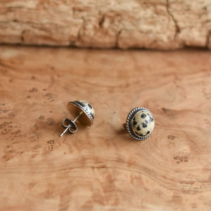 Dalmatian Jasper Posts - Spotted Jasper Studs - .925 Sterling Silver - Dalmatian Jasper Earrings