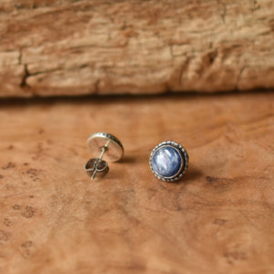 Hammered Kyanite Earrings - Blue Kyanite Studs - Sterling Silver Posts - Blue Kyanite Posts