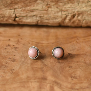 Hammered Pink Opal Posts - Textured Post Earrings - Sterling Silver Posts - Pink Opal Posts - Sterling Silver Posts