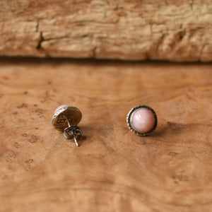 Hammered Pink Opal Posts - Textured Post Earrings - Sterling Silver Posts - Pink Opal Posts - Sterling Silver Posts