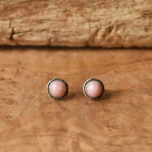 Hammered Pink Opal Posts - Textured Post Earrings - Sterling Silver Posts - Pink Opal Posts - Sterling Silver Posts