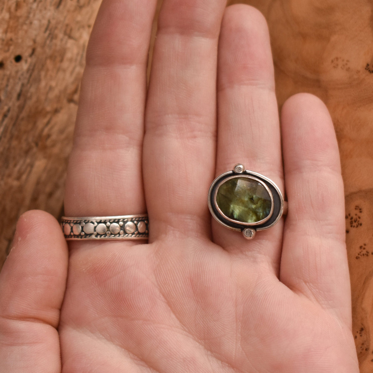 Labradorite Rose Cut Orbits Ring | Sterling Silver