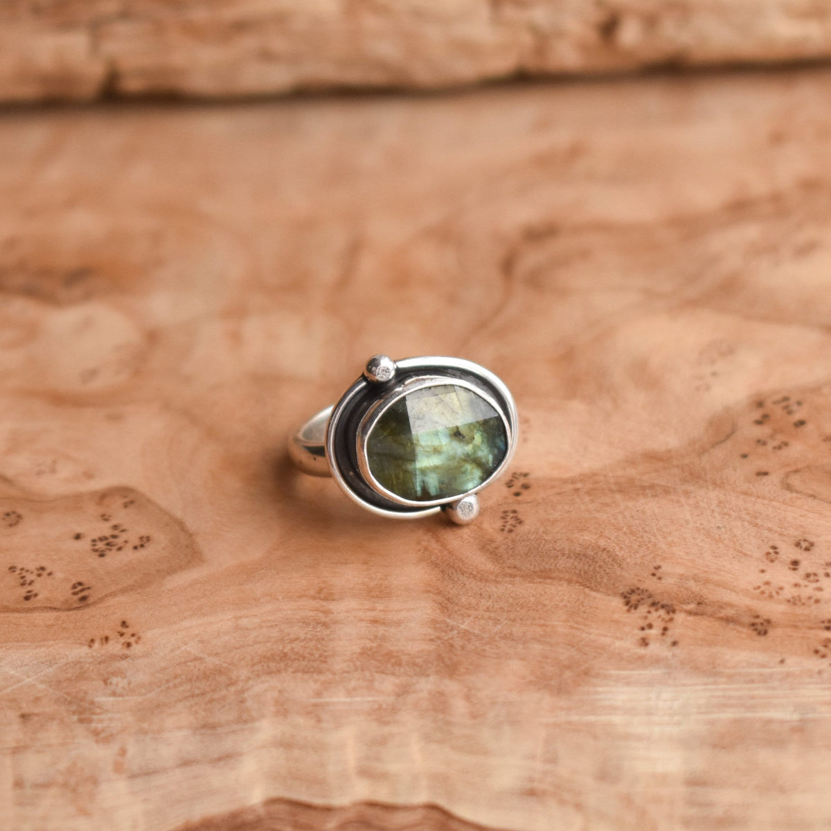 Labradorite Rose Cut Orbits Ring | Sterling Silver