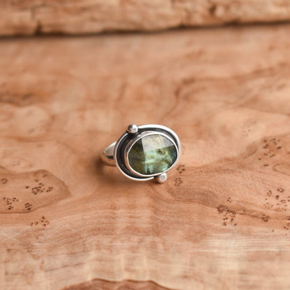 Labradorite Rose Cut Orbits Ring | Sterling Silver