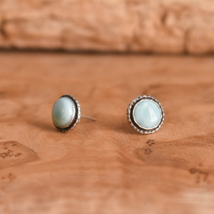 Hammered Larimar Posts - Larimar Studs - Dominican Larimar Earrings - Sterling Silver Posts
