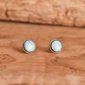Hammered Larimar Posts - Larimar Studs - Dominican Larimar Earrings - Sterling Silver Posts