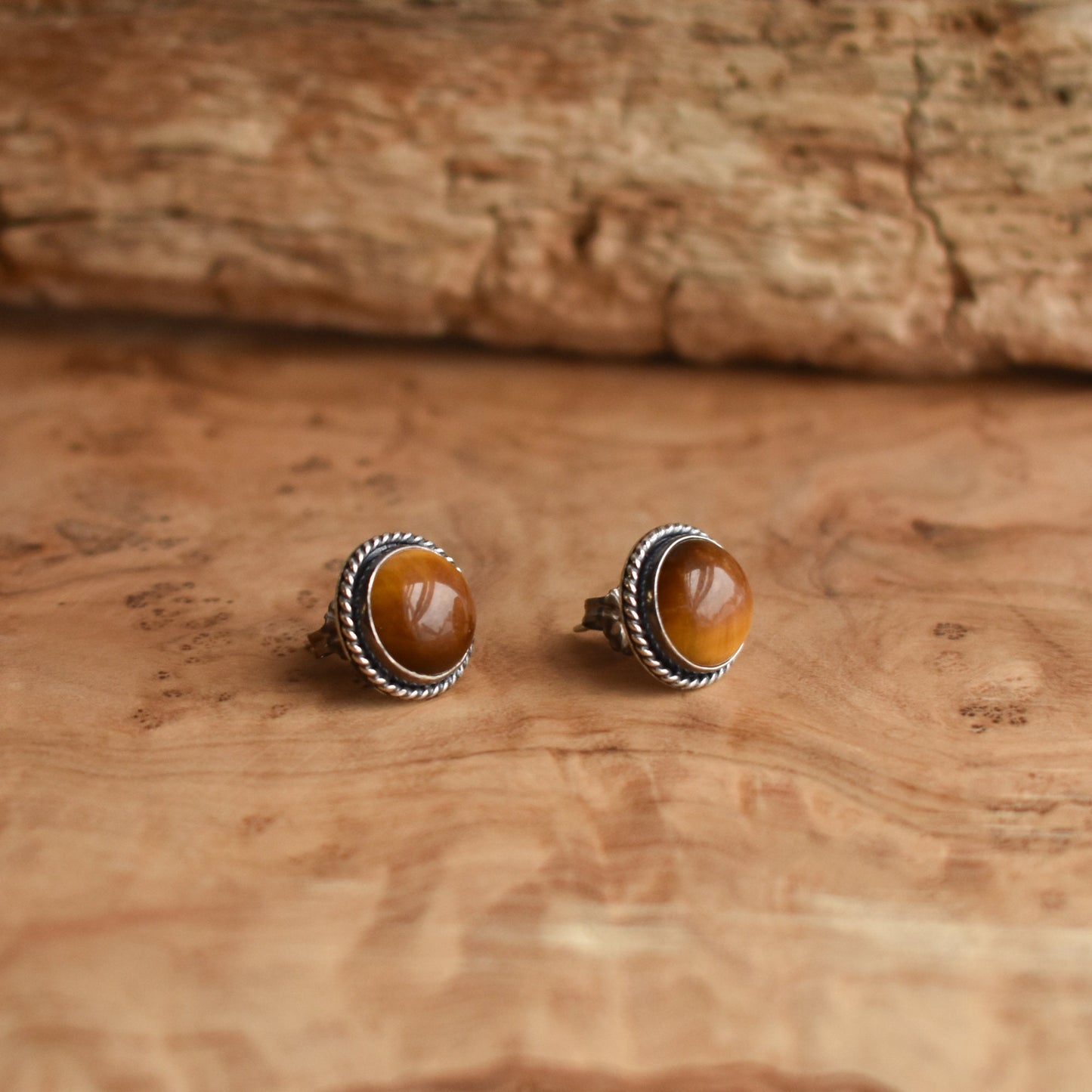 Tigers Eye Sterling Silver Post Earrings – Traditional Studs