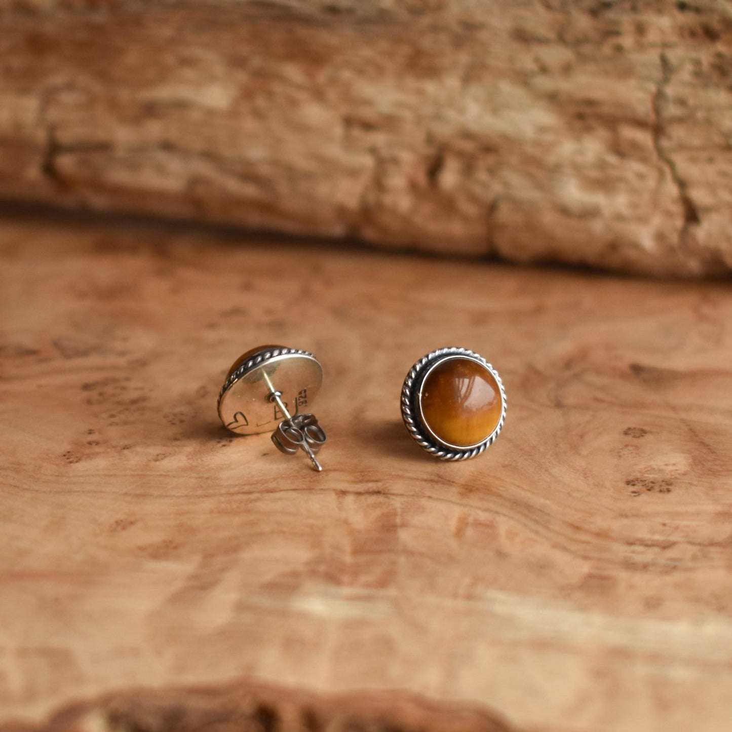 Tigers Eye Sterling Silver Post Earrings – Traditional Studs