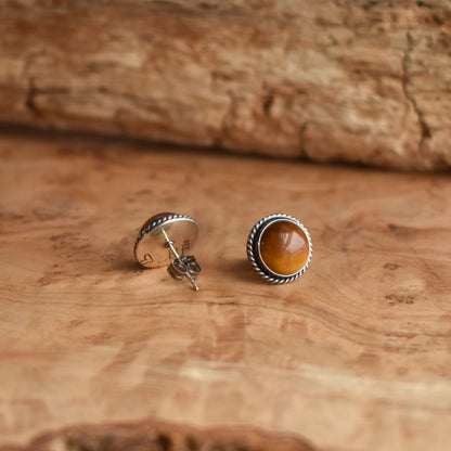 Tigers Eye Sterling Silver Post Earrings – Traditional Studs