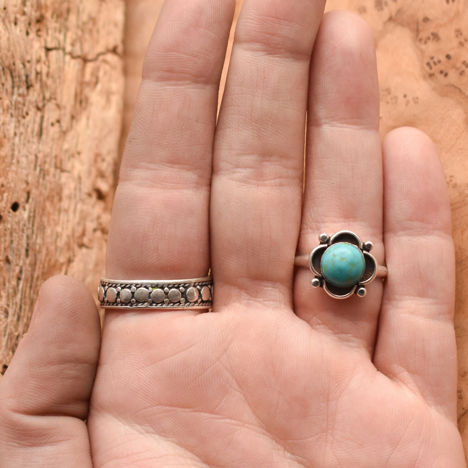 Turquoise Ring - Sterling Silver Ring - Flower Turquoise Ring - LBJ Clover Ring