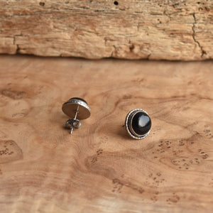Black Onyx Studs - Large Hammered Posts - .925 Sterling Silver - Big Post Earrings