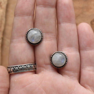 Rainbow Moonstone Studs - Large Hammered Posts - Moonstone Earrings