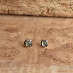 Santa Fe Prehnite Posts - Square Prehnite Studs - Sterling Silver Posts - Silversmith