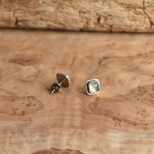 Santa Fe Prehnite Posts - Square Prehnite Studs - Sterling Silver Posts - Silversmith