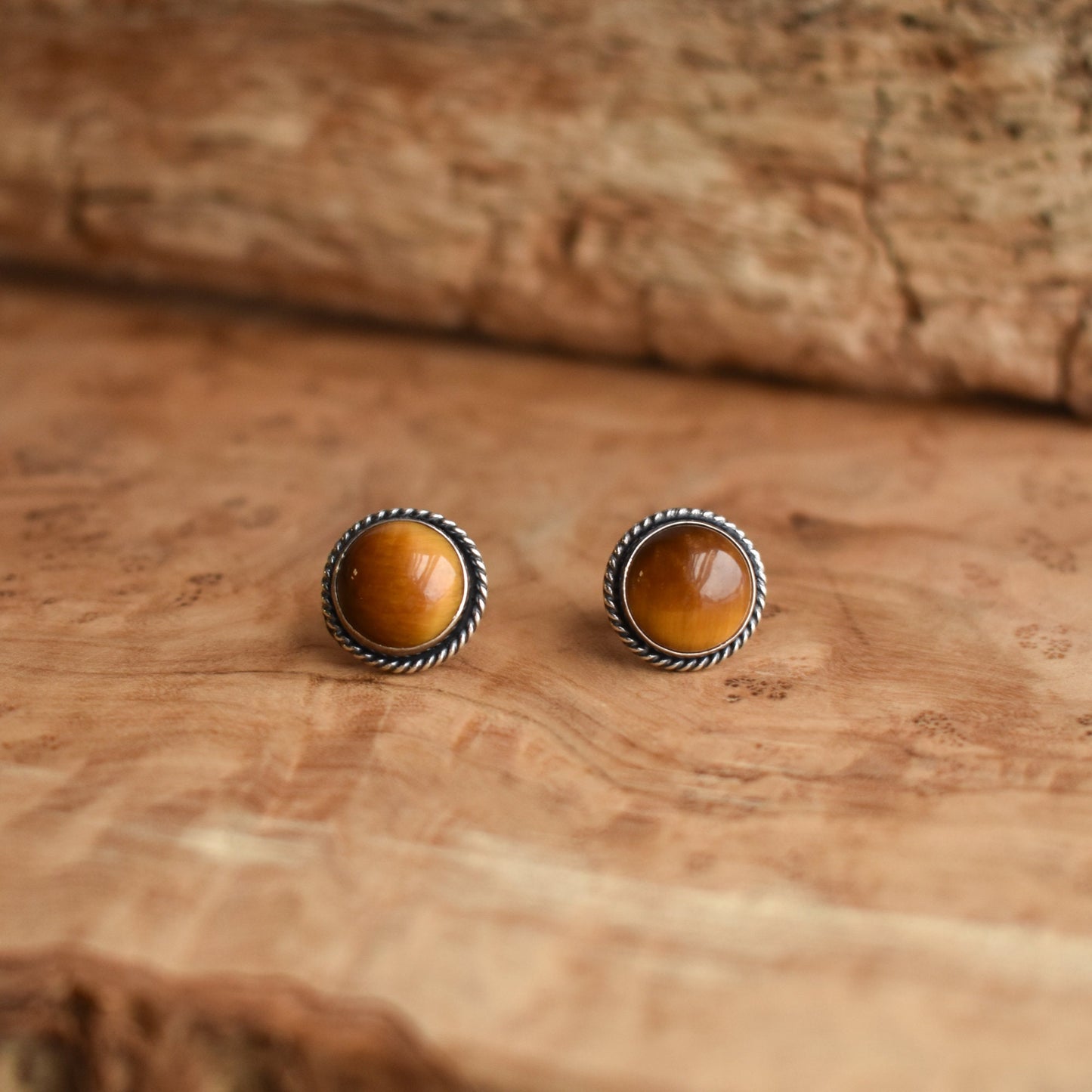 Tigers Eye Sterling Silver Post Earrings – Traditional Studs