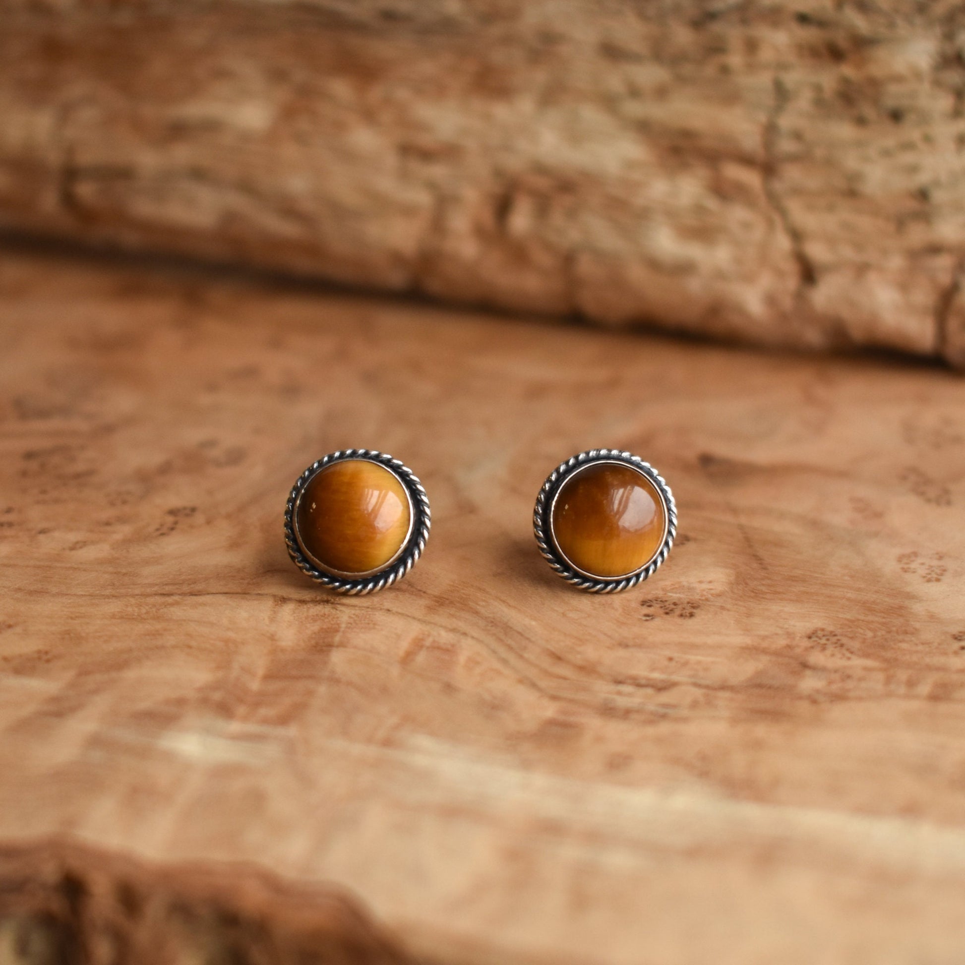 Tigers Eye Sterling Silver Post Earrings – Traditional Studs