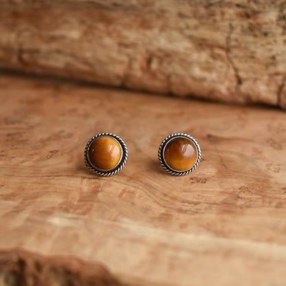 Tigers Eye Sterling Silver Post Earrings – Traditional Studs