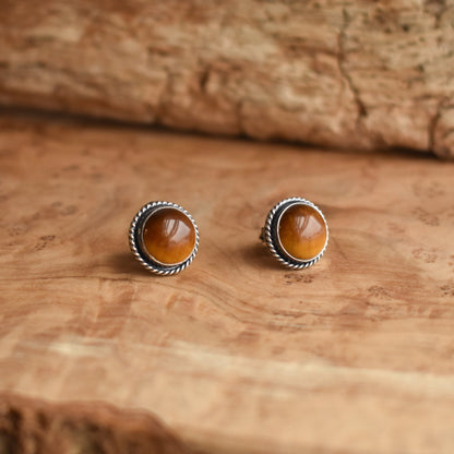 Tigers Eye Sterling Silver Post Earrings – Traditional Studs