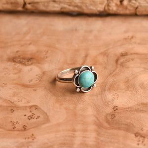 Turquoise Ring - Sterling Silver Ring - Flower Turquoise Ring - LBJ Clover Ring