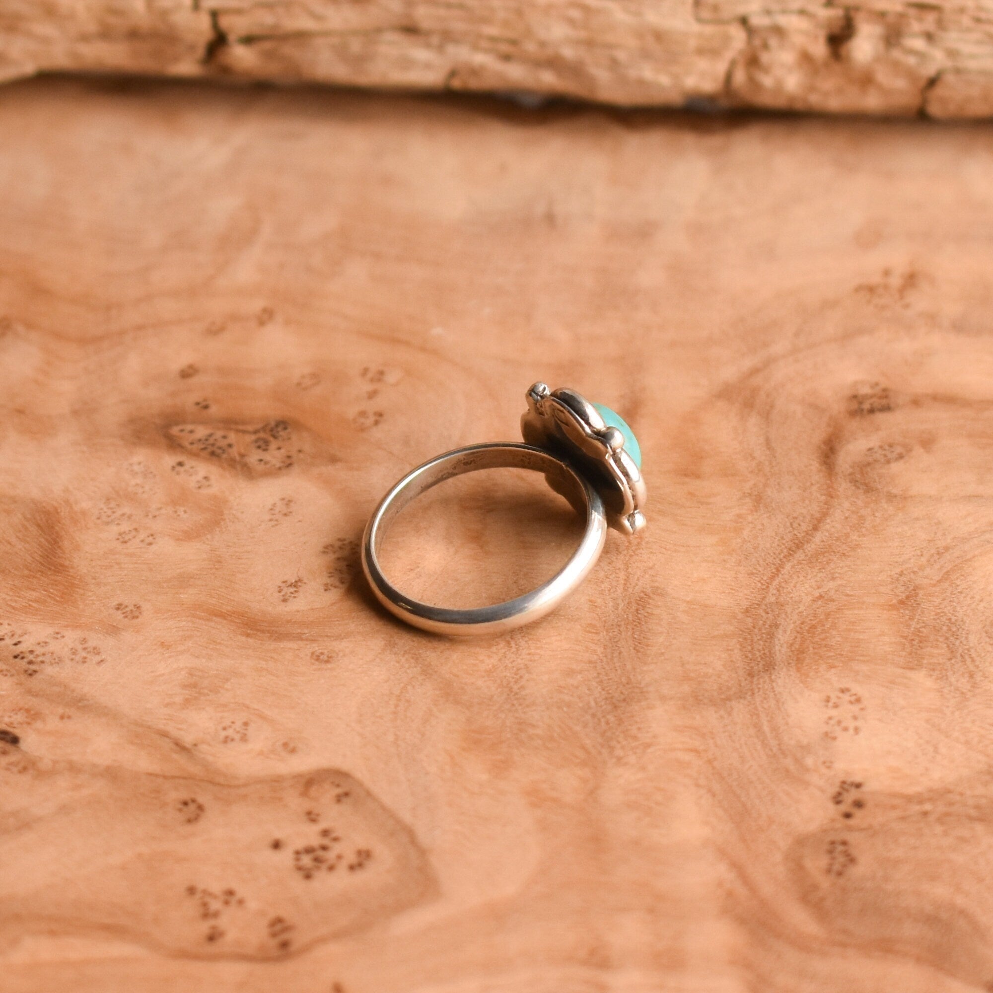 Turquoise Ring - Sterling Silver Ring - Flower Turquoise Ring - LBJ Clover Ring