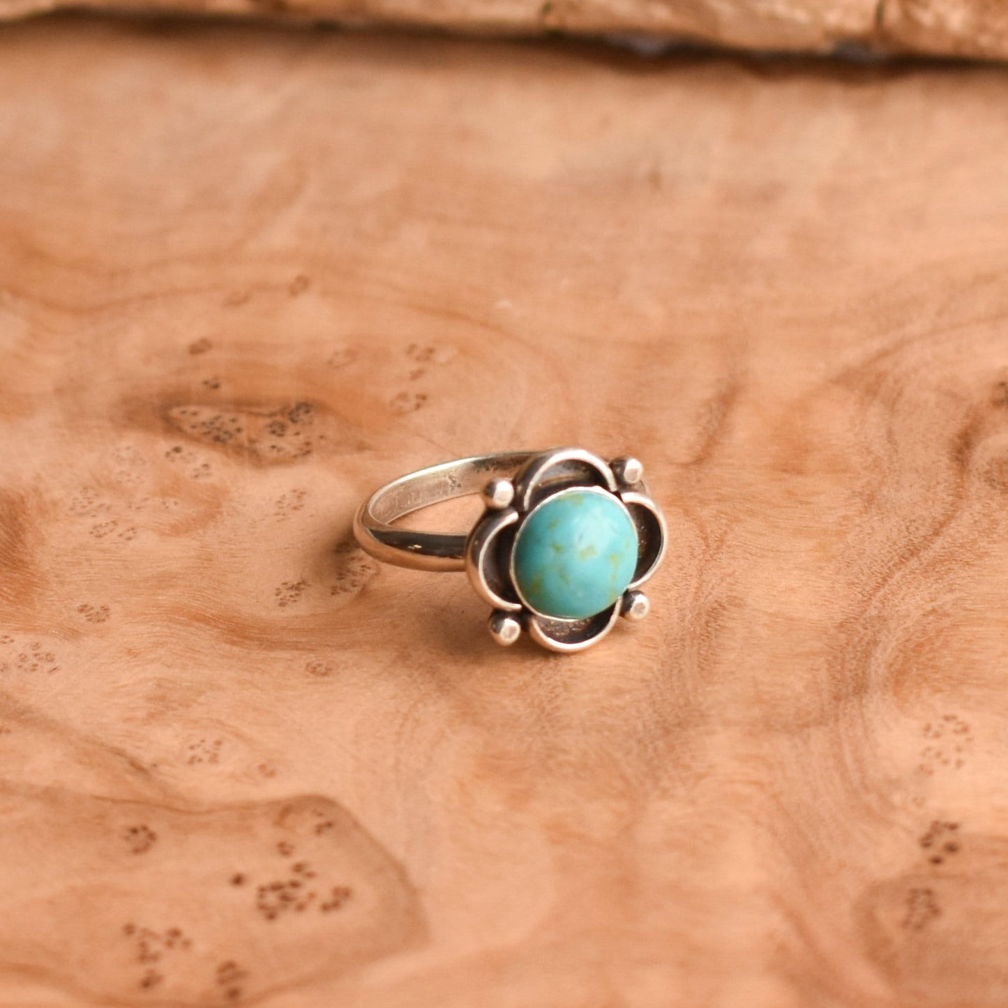 Turquoise Ring - Sterling Silver Ring - Flower Turquoise Ring - LBJ Clover Ring