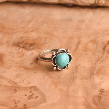 Turquoise Ring - Sterling Silver Ring - Flower Turquoise Ring - LBJ Clover Ring