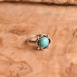 Turquoise Ring - Sterling Silver Ring - Flower Turquoise Ring - LBJ Clover Ring