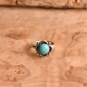 Turquoise Ring - Sterling Silver Ring - Flower Turquoise Ring - LBJ Clover Ring