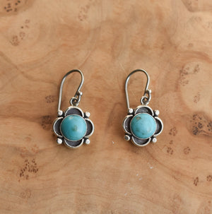 Floral Turquoise Drop Earrings - .925 Sterling Silver - Turquoise Flower Earrings