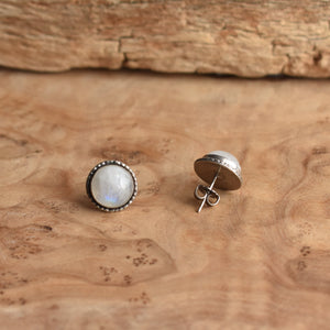 Rainbow Moonstone Studs - Large Hammered Posts - Moonstone Earrings